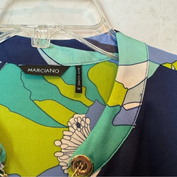 Marciano Wrap Dress Print Chain Rivets Rings Tie Belt Sexy Draped Lightweight M - Picture 5 of 16